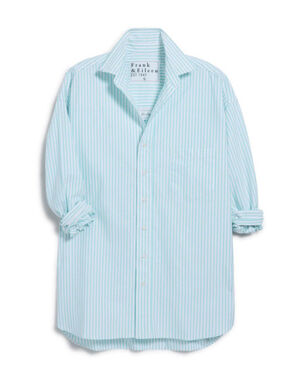 Frank & Eileen Eileen Blue Stripe Italian Linen Button Up Shirt Large
